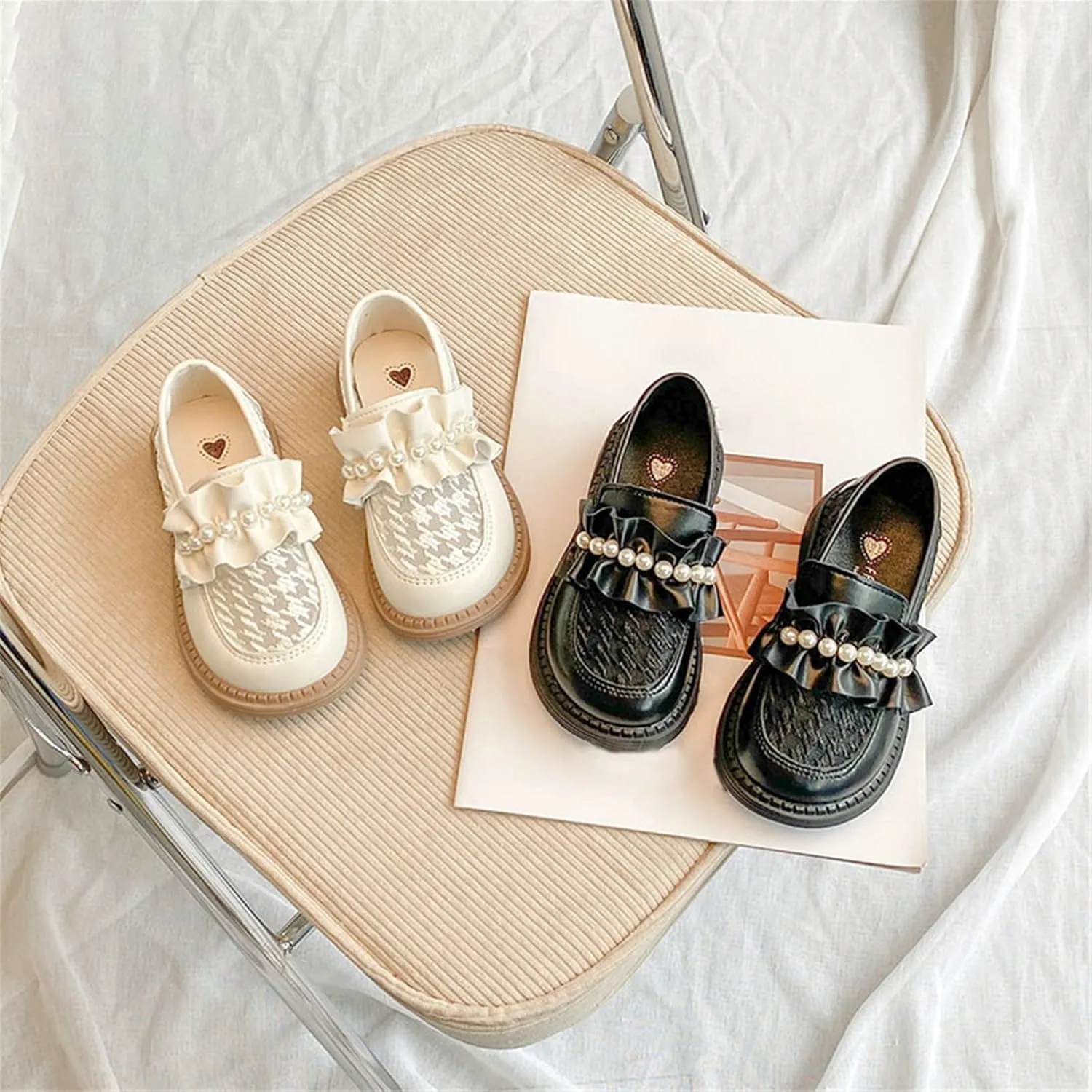 Girls School Uniform Loafer Flats Kids Leather Dress Shoes Pearl Mary Jane Slip On Platform Performance Shoes
