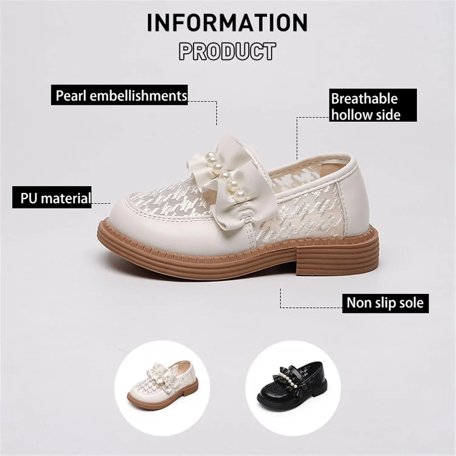 Girls School Uniform Loafer Flats Kids Leather Dress Shoes Pearl Mary Jane Slip On Platform Performance Shoes