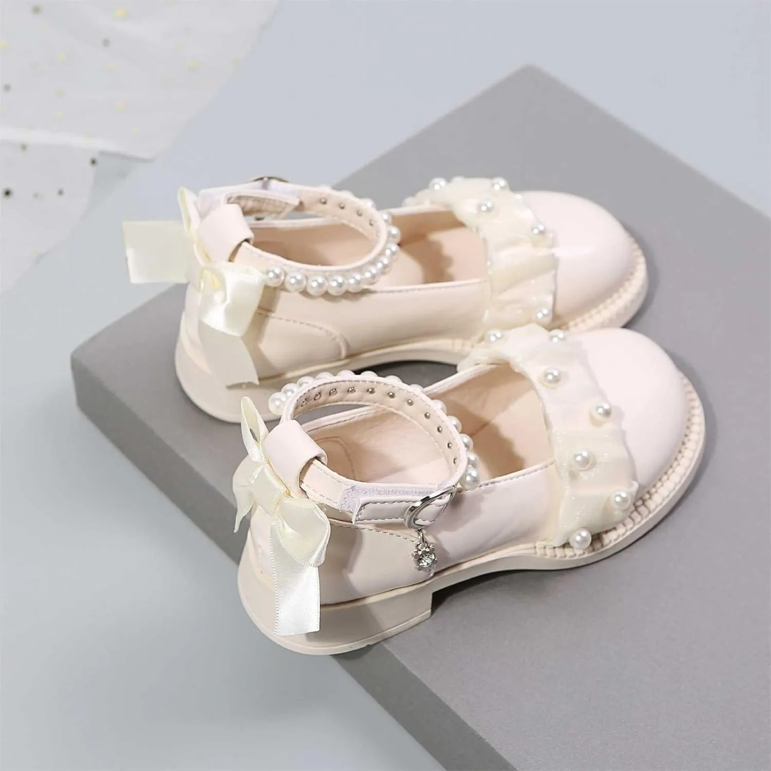 Girls Sparkly Ballet Flats Pearl Strap Princess Dance Shoe Kids Sequin Bowknot Party Dress Up Mary Jane Shoes