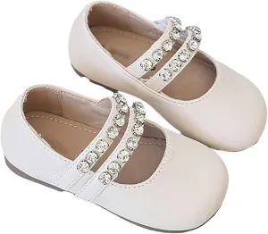Girls Sparkly Dress Shoes Two Glitter Strapped Kids Princess Ballerina Flats Birthday Party Wedding Mary Jane Shoes