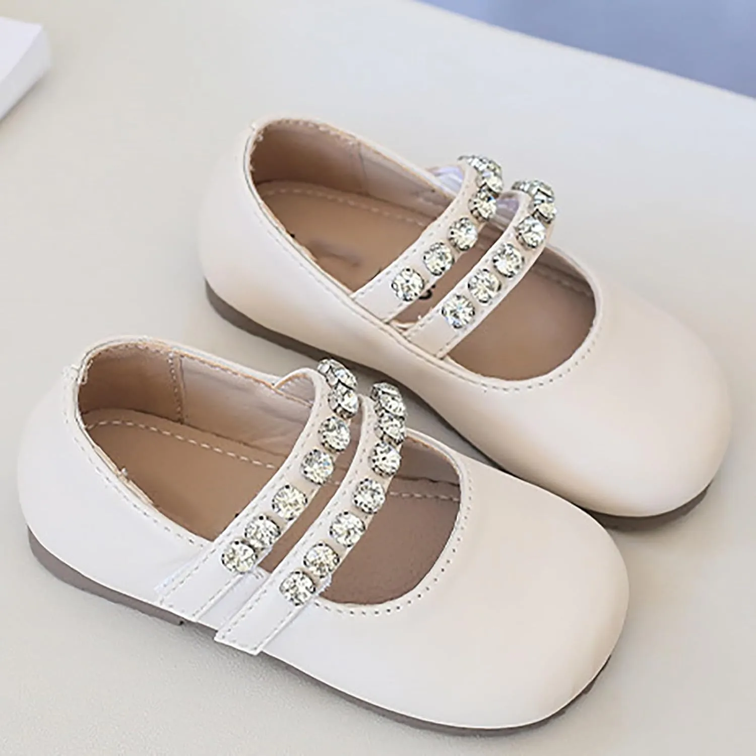 Girls Sparkly Dress Shoes Two Glitter Strapped Kids Princess Ballerina Flats Birthday Party Wedding Mary Jane Shoes