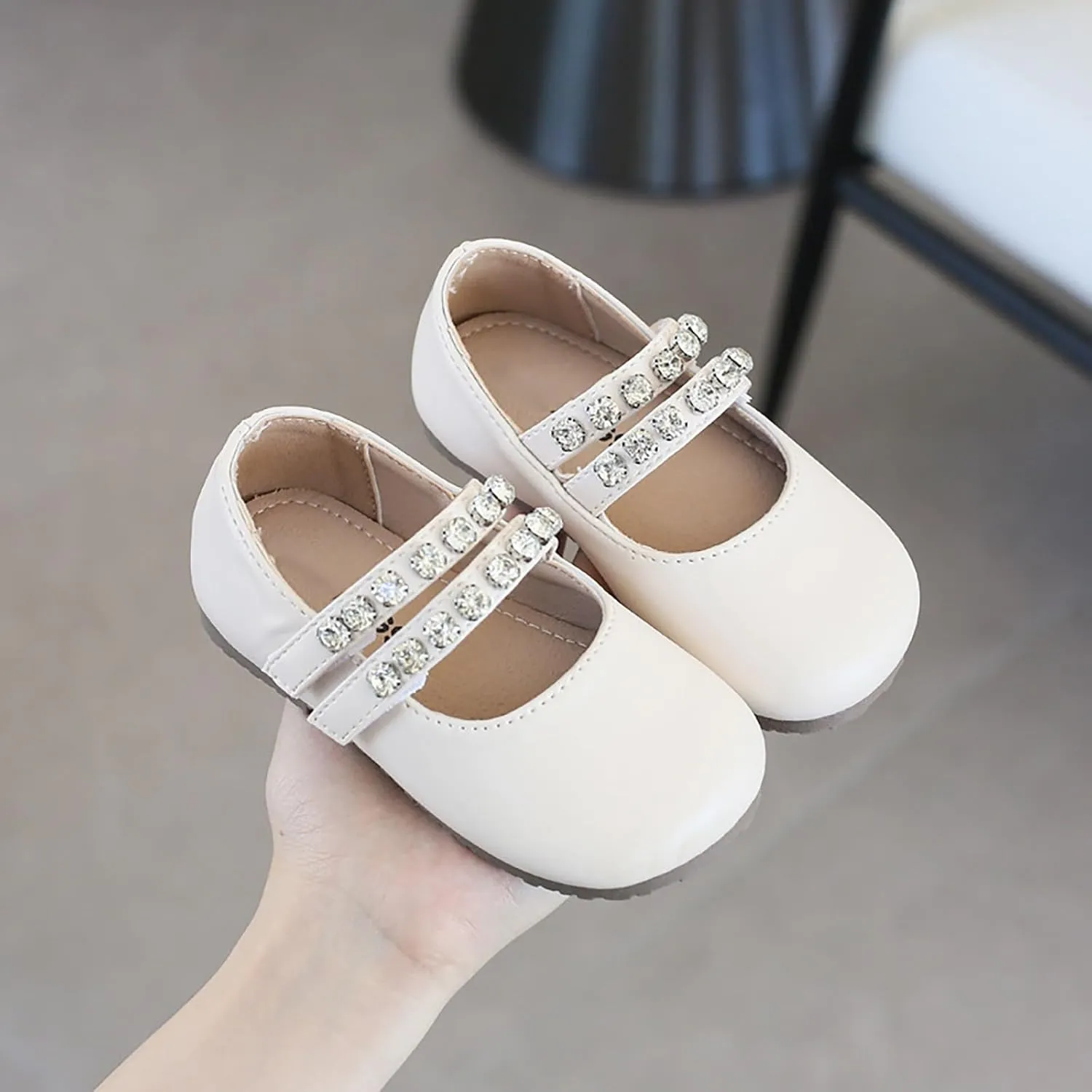 Girls Sparkly Dress Shoes Two Glitter Strapped Kids Princess Ballerina Flats Birthday Party Wedding Mary Jane Shoes