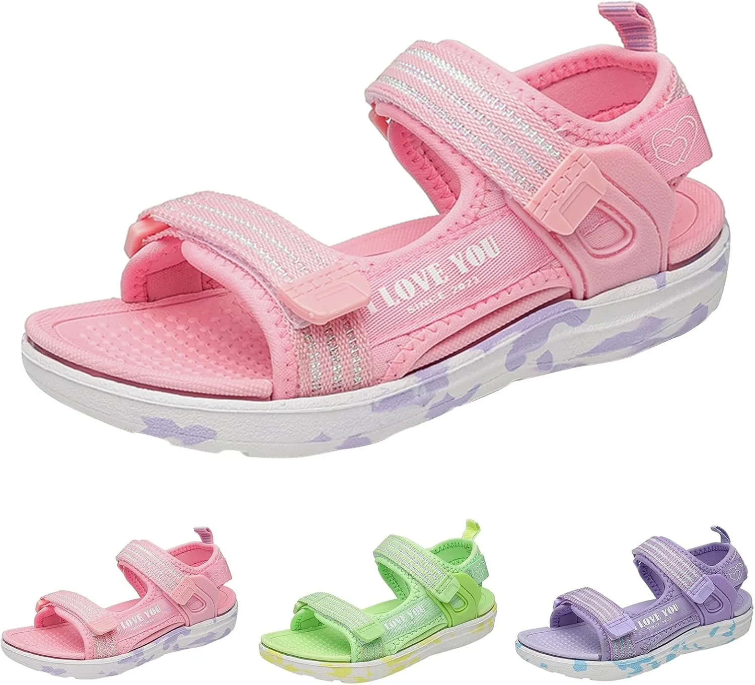 Girls Sports Sandals Outdoor Hiking Beach Open Toe Sports Sandals Adjustable Strap Casual Outdoor Shoes for Kids