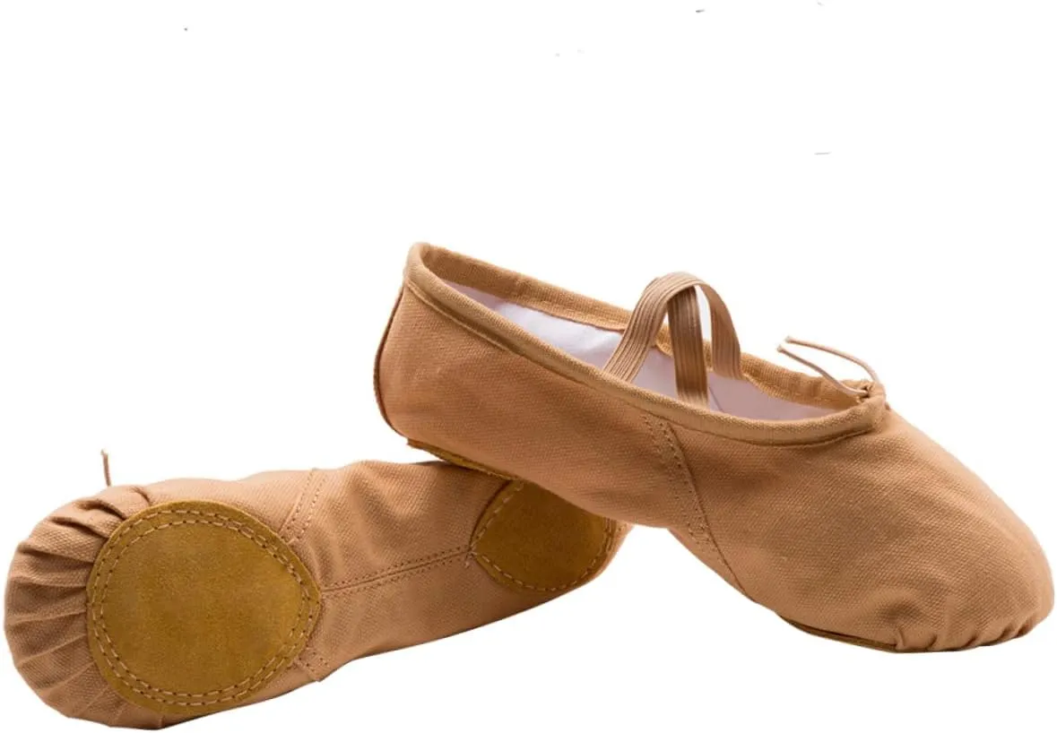 GLEAVI 1 Pair Ballet Practice Shoes Barre Ballet Shoes Flats Canvas Dance Shoes Ballet Pilates Shoes Girls Ballet Flats Dance Shoes for Girls Ballet Slipper Exercise Shoes Girl Child Yoga Brown