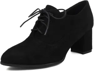 GORBINETI Women's Perforated Lace up Business Flower Brouge Oxford Shoes Wingtip Round Toe Mid Heel Oxford Retro Brogues Dress Shoes