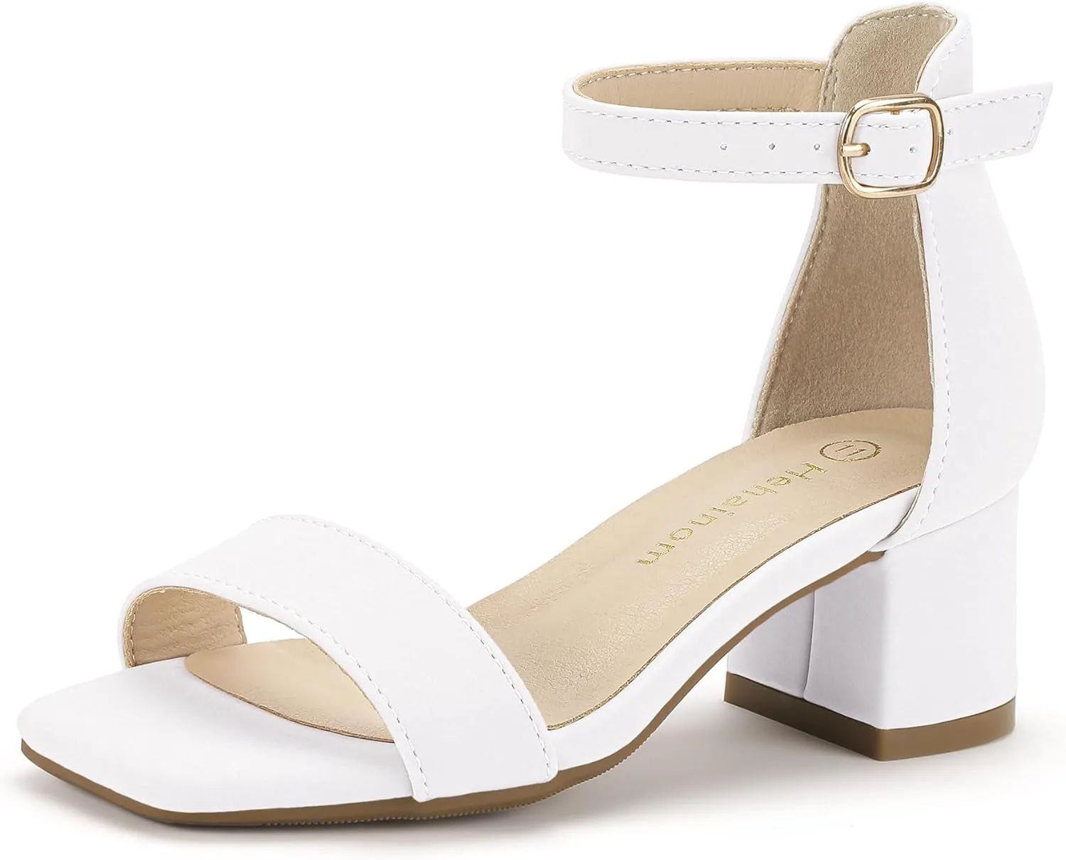 Hehainom Girls Dress Shoes Heels Sandals Little Big Kids Square-Toe Ankle Strap Wedding Party Flower Girls Shoes