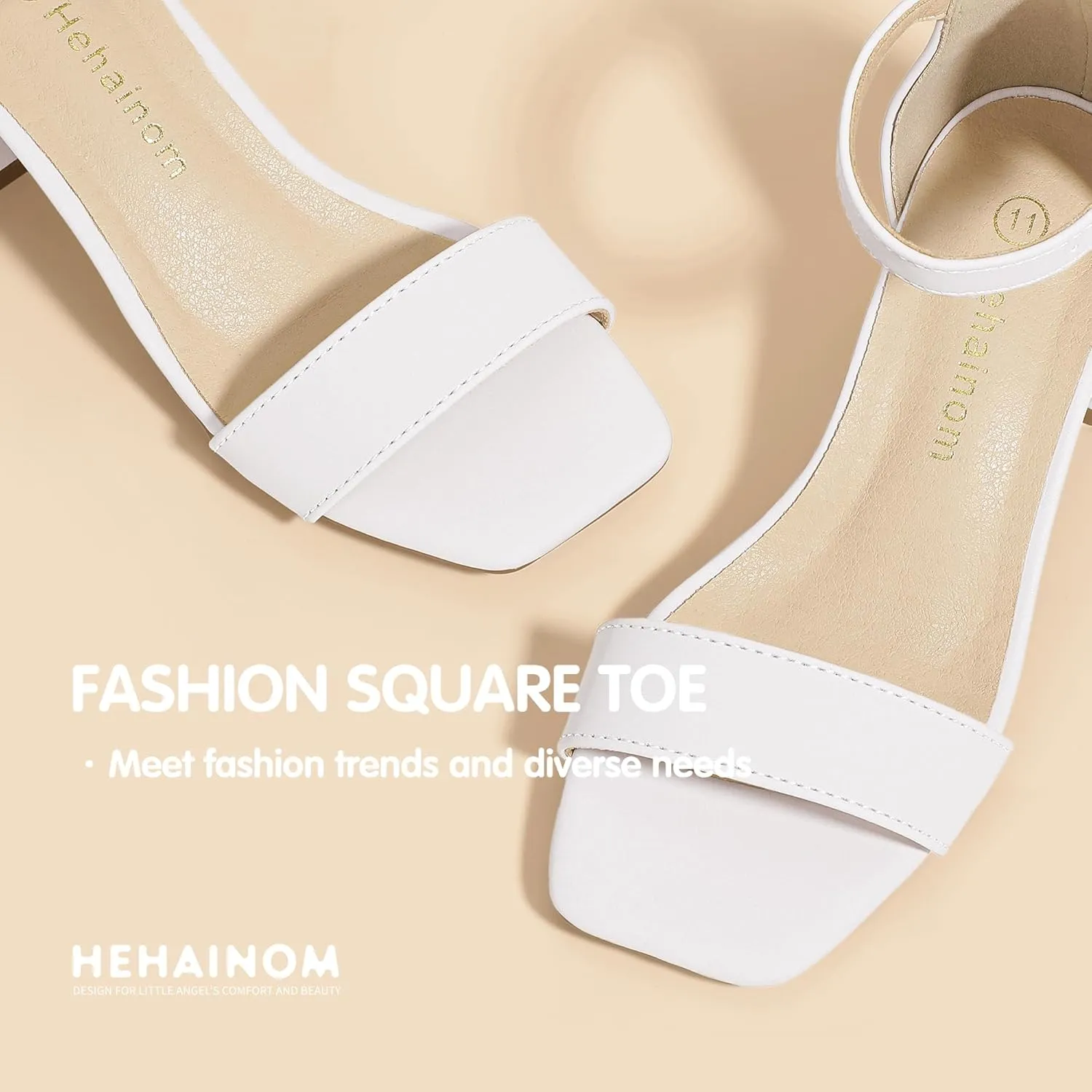 Hehainom Girls Dress Shoes Heels Sandals Little Big Kids Square-Toe Ankle Strap Wedding Party Flower Girls Shoes