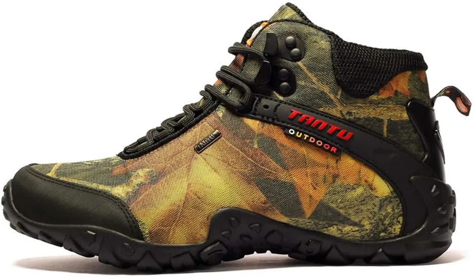 High-top Waterproof Outdoor Hiking Shoes, Men's Sports Camping Climbing Boots, Non-Slip Mountain Climbing Camping Boots, Wear-Resistant Hiking Shoes (Yellow 43)