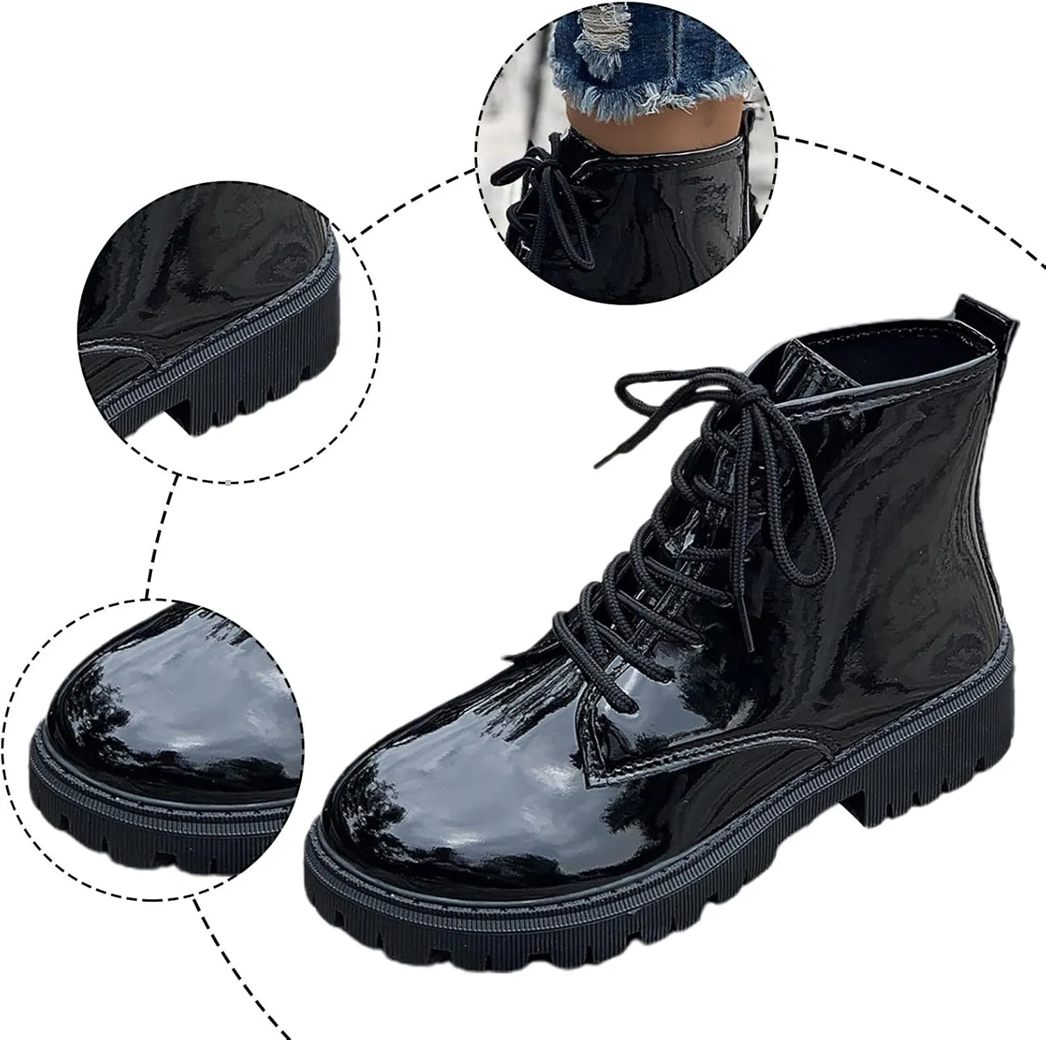 Hiking Boots Women Women's Water Proof Combat Boots Lace-Up Lug Sole Non-Slip Short Solid Booties Ankle Boots