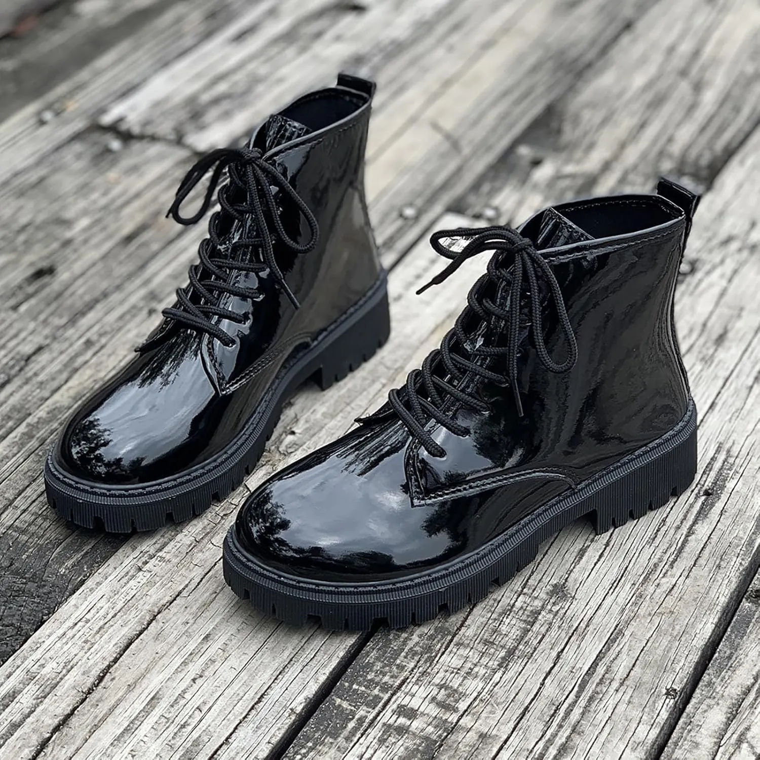 Hiking Boots Women Women's Water Proof Combat Boots Lace-Up Lug Sole Non-Slip Short Solid Booties Ankle Boots