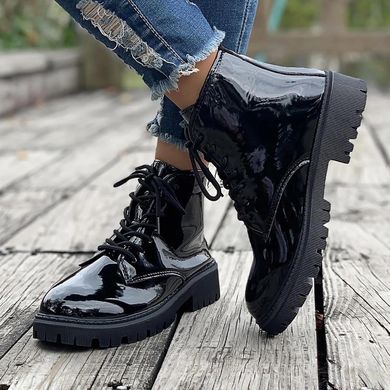 Hiking Boots Women Women's Water Proof Combat Boots Lace-Up Lug Sole Non-Slip Short Solid Booties Ankle Boots