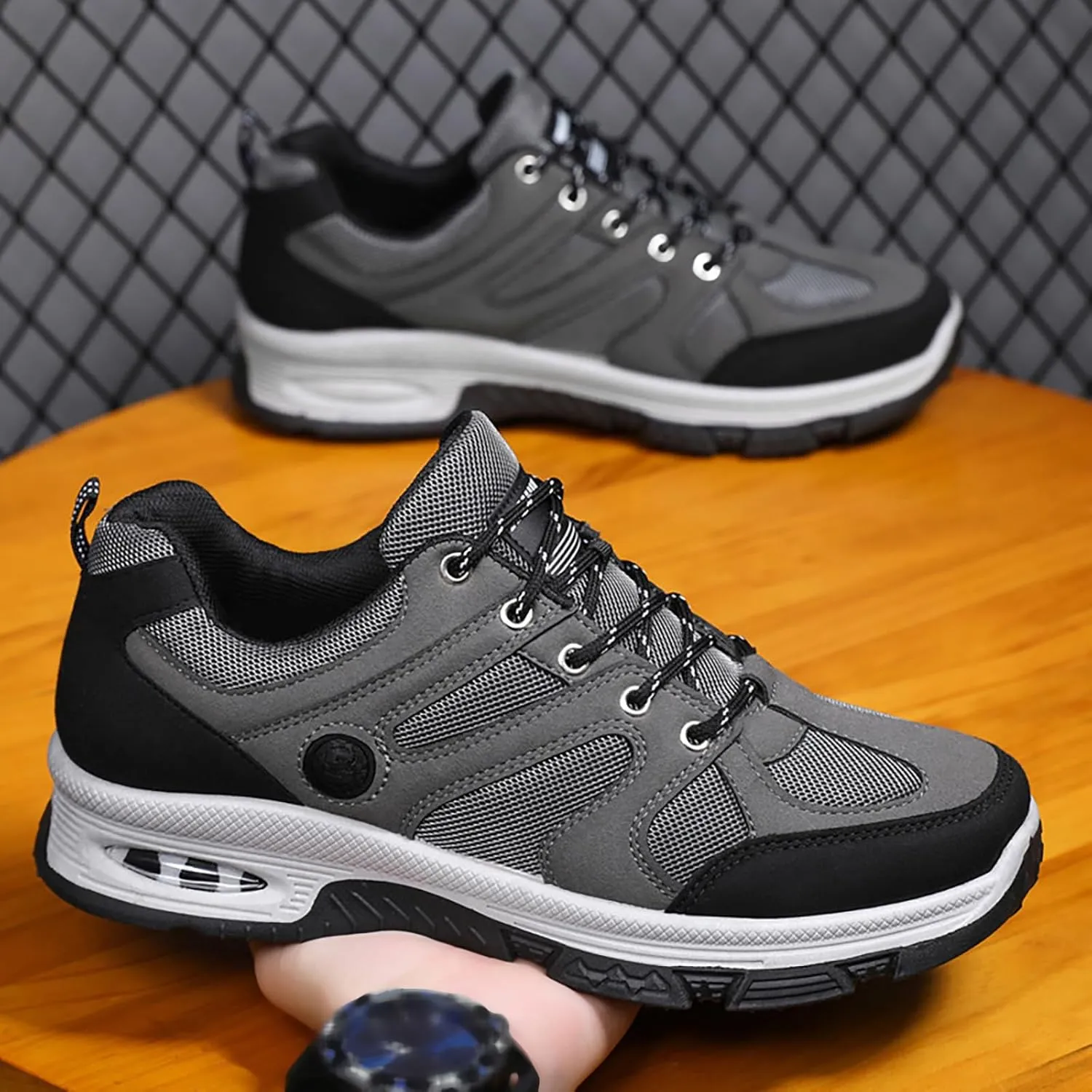 Hiking Shoes Men Breathable Non Slip Sneakers Lightweight Low Top Boots for Outdoor Climbing Trekking Walking Mountaineering Daily Work Shoes for Men with Air Cushion