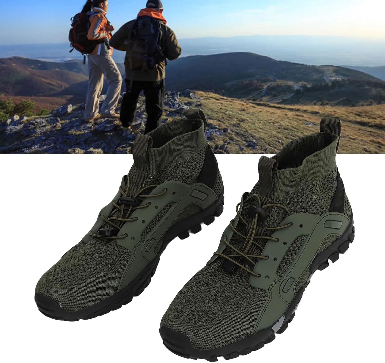 Hiking Shoes, Shock Absorption Soft OD Green Easy to Wear Breathable Men Wading Shoes for Hiking