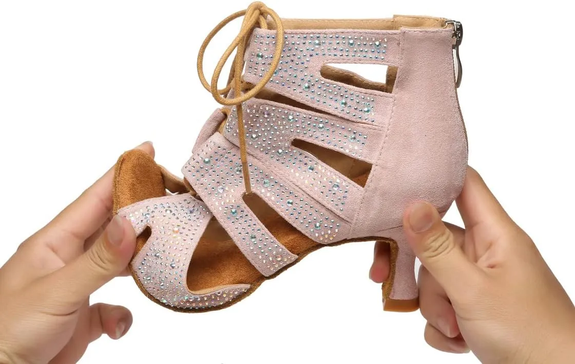 HROYL Women Latin Dance Shoes Salsa Ballroom Ankle Dance Boots Performance Party Dancing Shoes,Model YCL570
