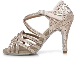 HROYL Women Rhinestone Ballroom Dance Shoes Latin Salsa Practice Performance Dance Shoes YCL357