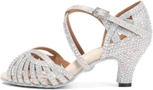HROYL Women Rhinestone Ballroom Dance Shoes Latin Salsa Practice Performance Dance Shoes YCL380