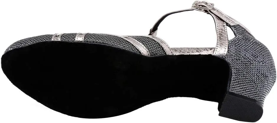 HROYL Women T-Strap Glitter Ballroom Dance Shoes Latin Salsa Tango Performence Dancing Pumps,YCL322