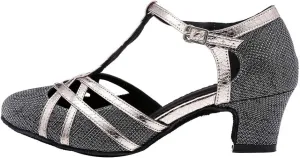 HROYL Women T-Strap Glitter Ballroom Dance Shoes Latin Salsa Tango Performence Dancing Pumps,YCL322