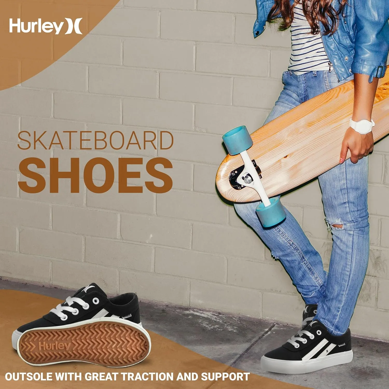 Hurley Boardy Kids Lace Up Canvas Sneakers ?C Low Cut Skateboarding Shoes for Kids, Sports Shoes for Boys and Girls