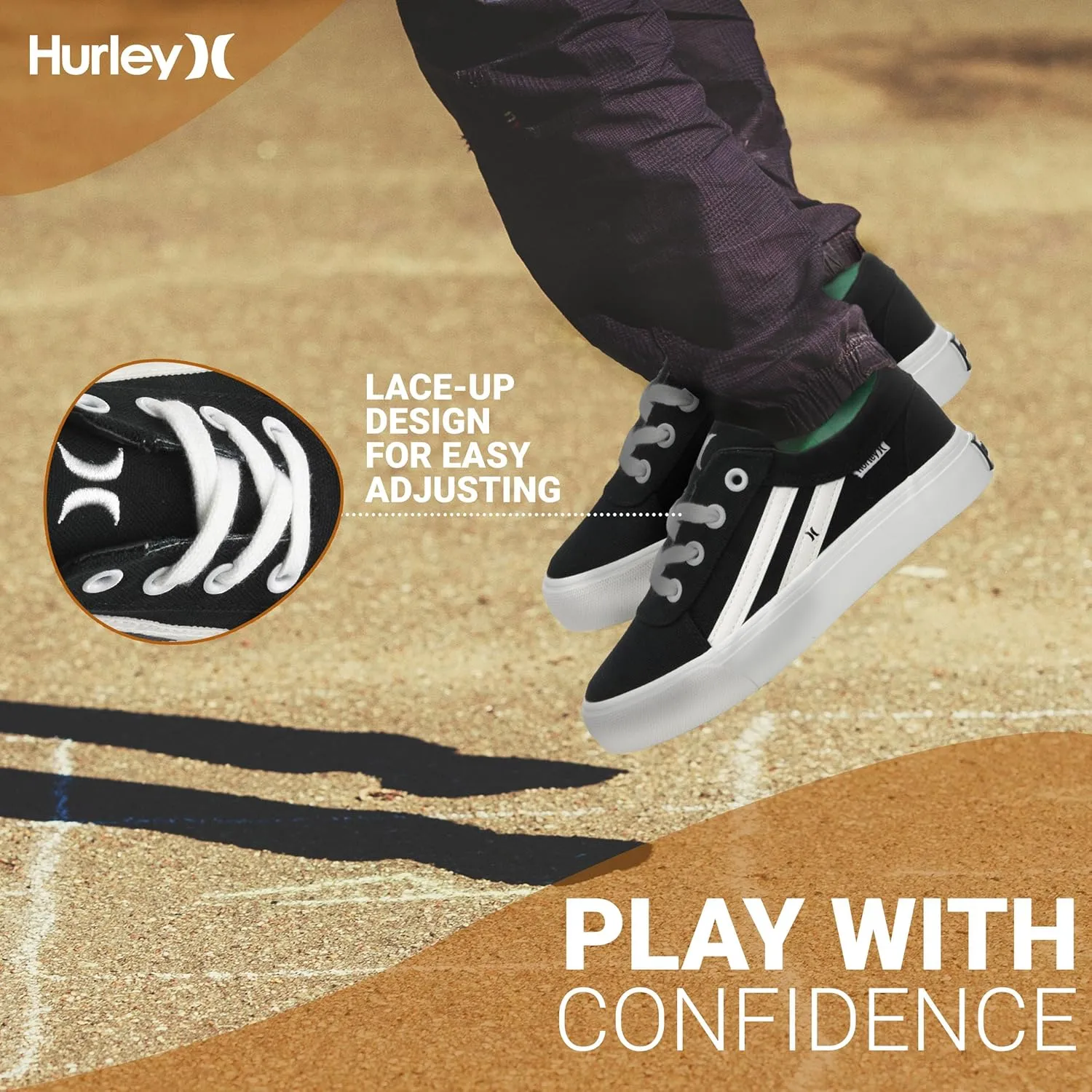 Hurley Boardy Kids Lace Up Canvas Sneakers ?C Low Cut Skateboarding Shoes for Kids, Sports Shoes for Boys and Girls