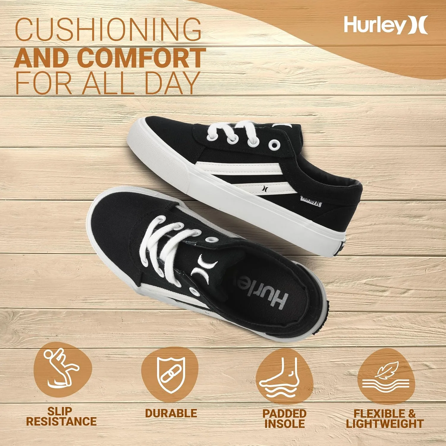 Hurley Boardy Kids Lace Up Canvas Sneakers ?C Low Cut Skateboarding Shoes for Kids, Sports Shoes for Boys and Girls