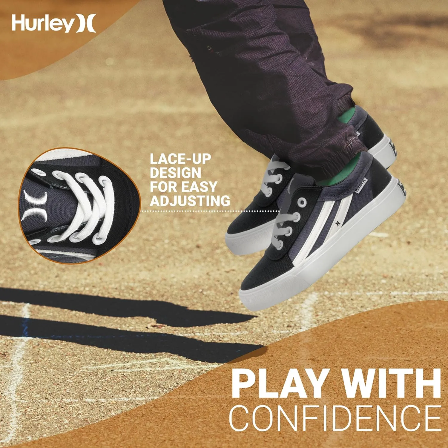 Hurley Boardy Kids Lace Up Canvas Sneakers ?C Low Cut Skateboarding Shoes for Kids, Sports Shoes for Boys and Girls