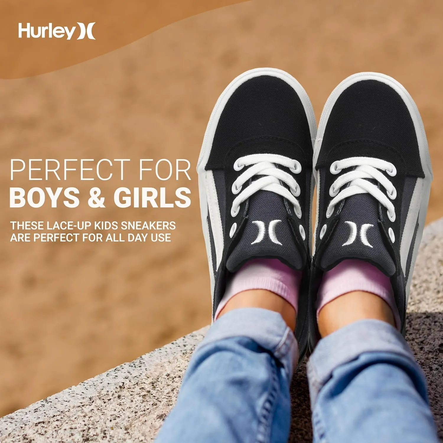 Hurley Boardy Kids Lace Up Canvas Sneakers ?C Low Cut Skateboarding Shoes for Kids, Sports Shoes for Boys and Girls