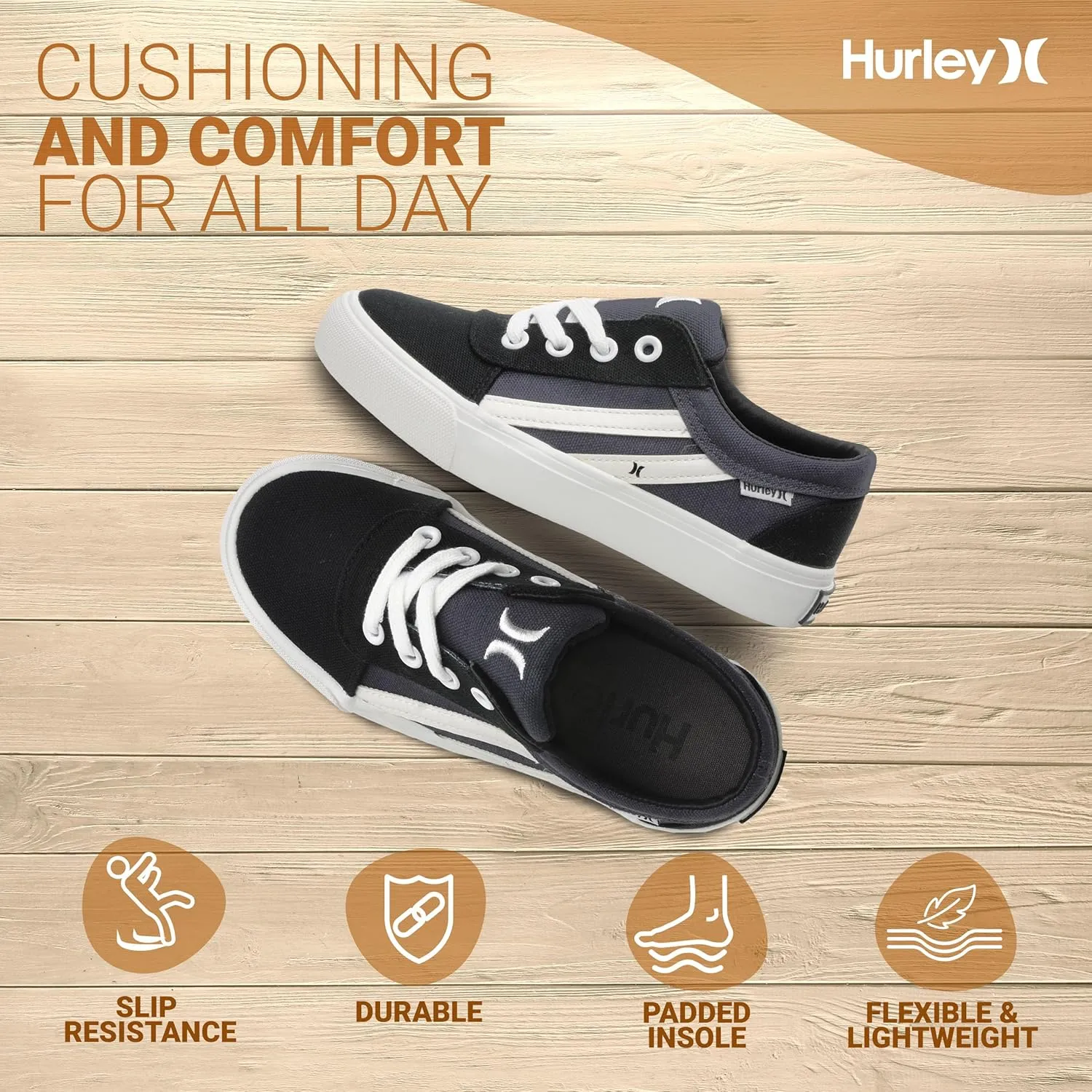 Hurley Boardy Kids Lace Up Canvas Sneakers ?C Low Cut Skateboarding Shoes for Kids, Sports Shoes for Boys and Girls