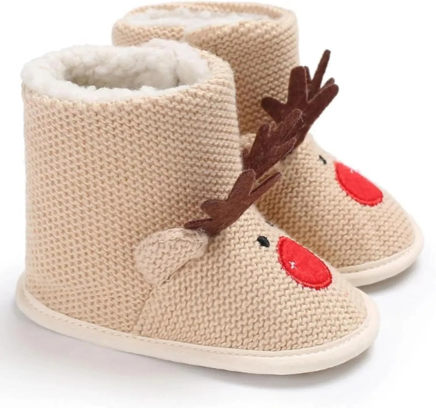 Infant Baby Christmas Booties Winter Santa Reindeer Soft Warm Fleece Lined Prewalker Slippers Cozy Snow Shoes Toddler 8 Boots