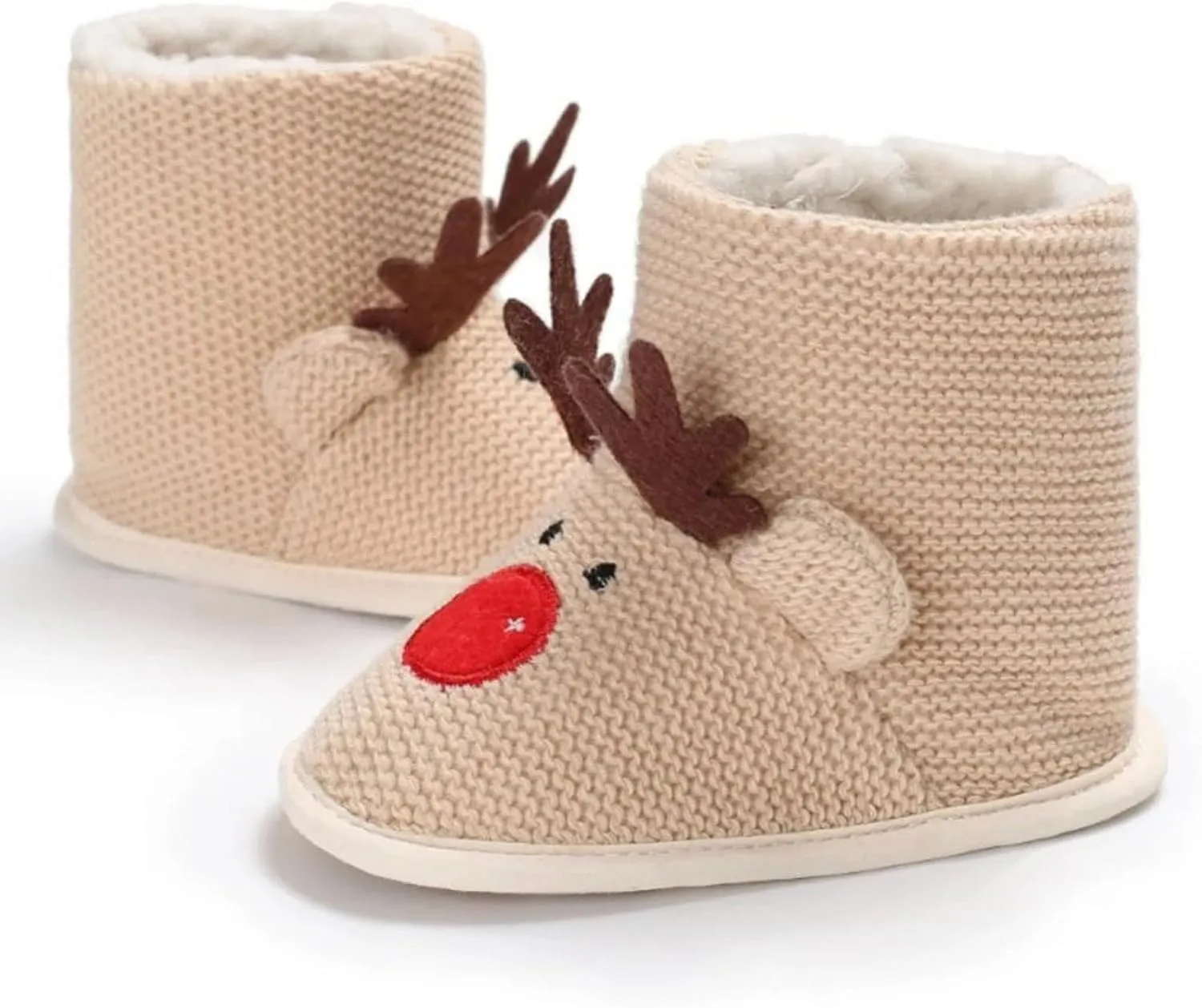 Infant Baby Christmas Booties Winter Santa Reindeer Soft Warm Fleece Lined Prewalker Slippers Cozy Snow Shoes Toddler 8 Boots