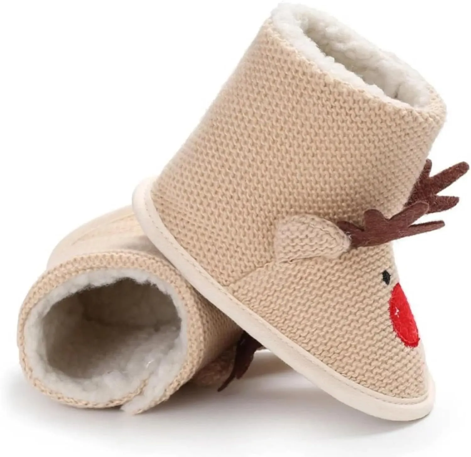 Infant Baby Christmas Booties Winter Santa Reindeer Soft Warm Fleece Lined Prewalker Slippers Cozy Snow Shoes Toddler 8 Boots