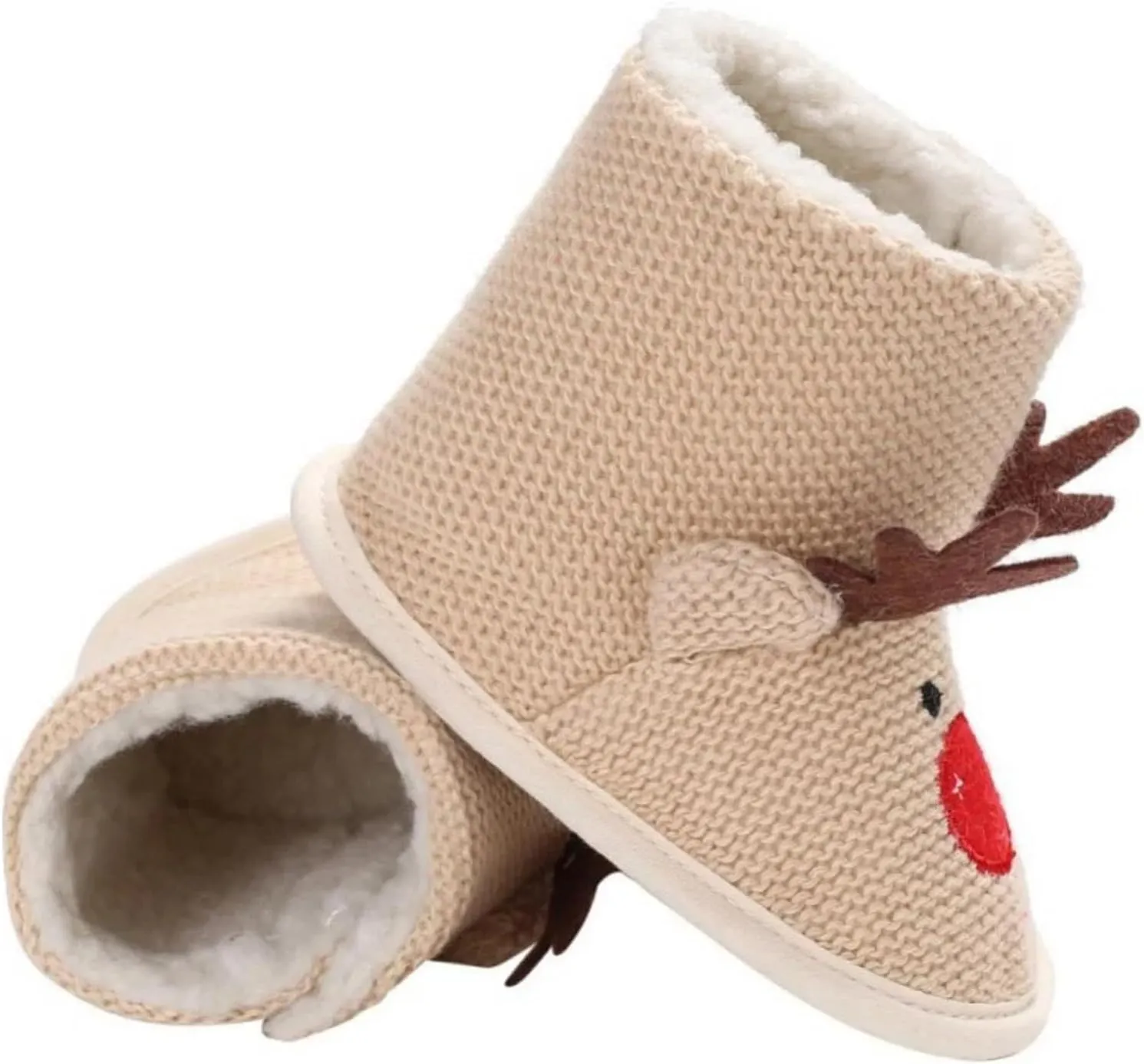Infant Baby Christmas Booties Winter Santa Reindeer Soft Warm Fleece Lined Prewalker Slippers Cozy Snow Shoes Toddler 8 Boots
