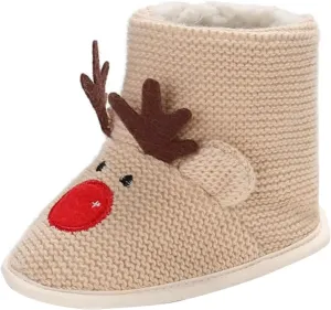 Infant Baby Christmas Booties Winter Santa Reindeer Soft Warm Fleece Lined Prewalker Slippers Cozy Snow Shoes Toddler 8 Boots