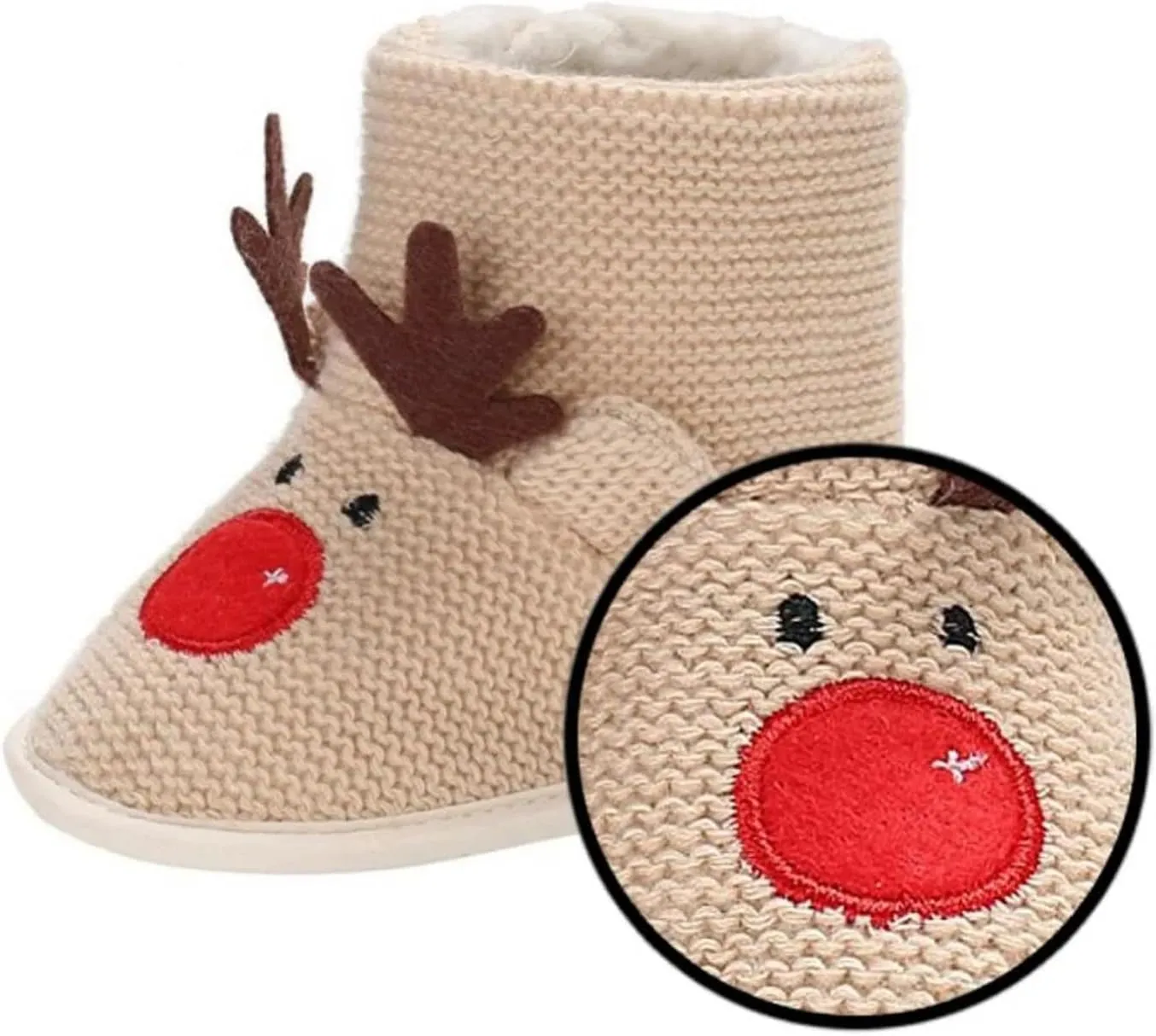 Infant Baby Christmas Booties Winter Santa Reindeer Soft Warm Fleece Lined Prewalker Slippers Cozy Snow Shoes Toddler 8 Boots