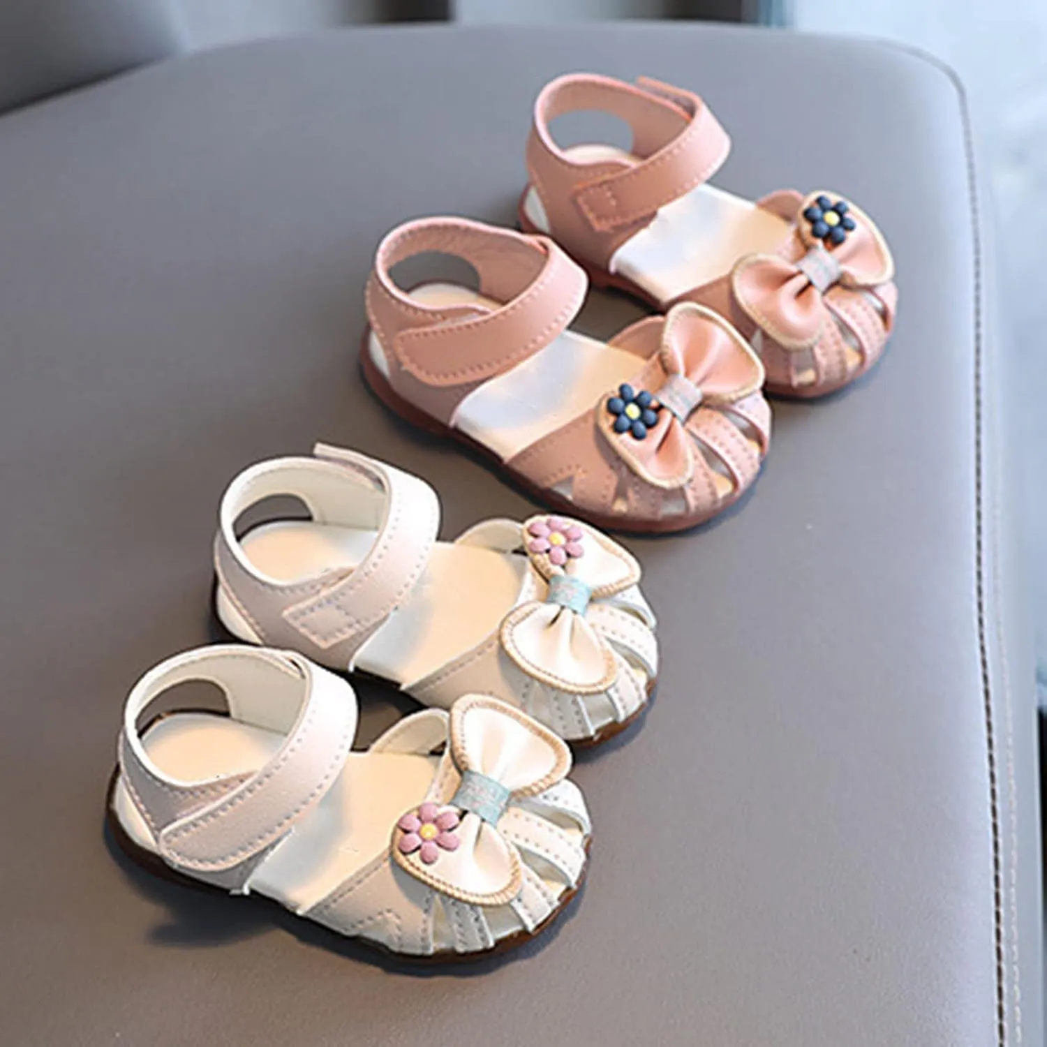 Infant Baby Girls Cute First Walking Sandals Closed Toe Bowknot Soft Sole Anti Slip Princess Girls Platform Sandals