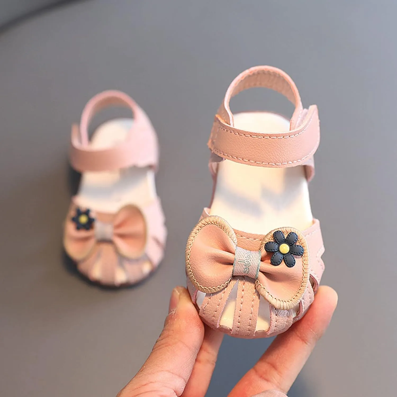 Infant Baby Girls Cute First Walking Sandals Closed Toe Bowknot Soft Sole Anti Slip Princess Girls Platform Sandals
