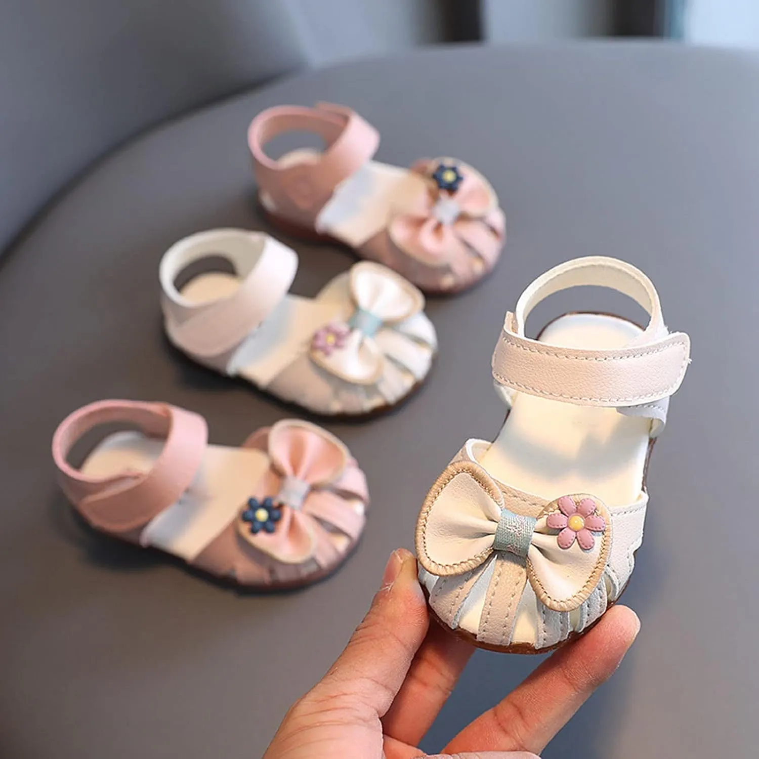 Infant Baby Girls Cute First Walking Sandals Closed Toe Bowknot Soft Sole Anti Slip Princess Girls Platform Sandals