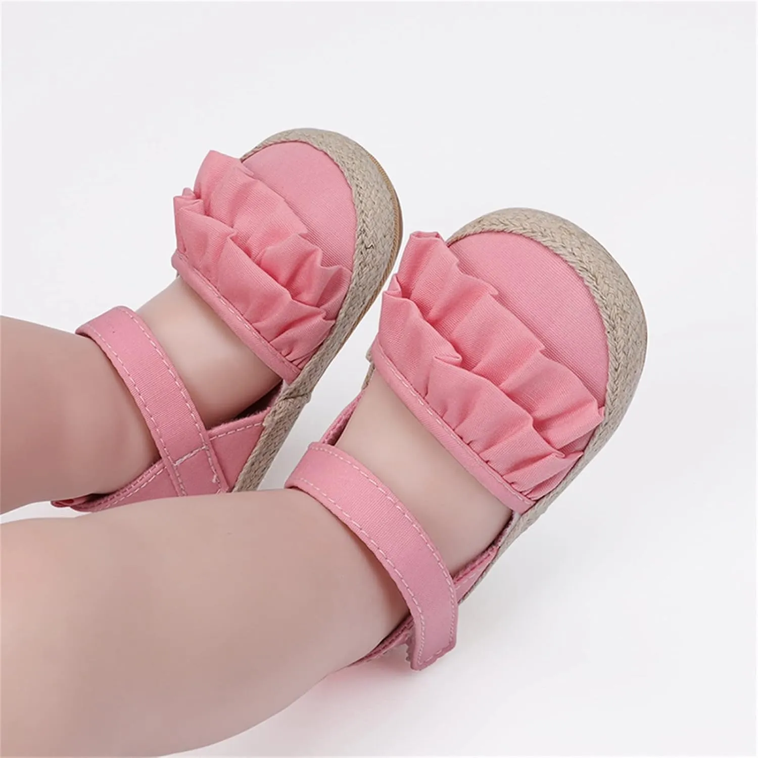 Infant Girls Chunky Heels Ruffles Sandals Baby Thick Sole First Walking Shoes Toddler Closed Toe Prewalker Shoes