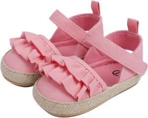 Infant Girls Chunky Heels Ruffles Sandals Baby Thick Sole First Walking Shoes Toddler Closed Toe Prewalker Shoes