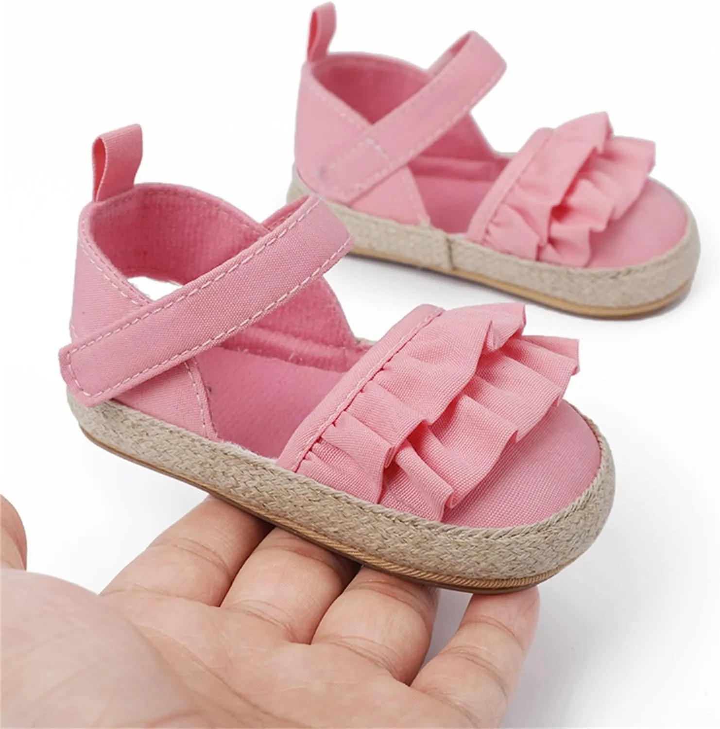 Infant Girls Chunky Heels Ruffles Sandals Baby Thick Sole First Walking Shoes Toddler Closed Toe Prewalker Shoes