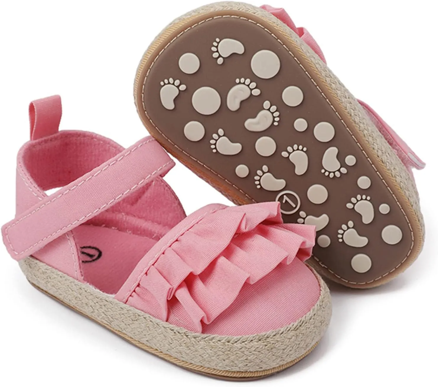 Infant Girls Chunky Heels Ruffles Sandals Baby Thick Sole First Walking Shoes Toddler Closed Toe Prewalker Shoes