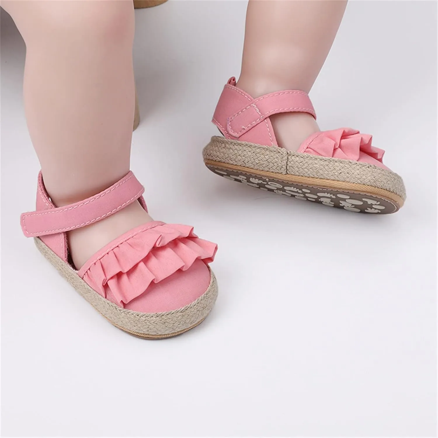 Infant Girls Chunky Heels Ruffles Sandals Baby Thick Sole First Walking Shoes Toddler Closed Toe Prewalker Shoes