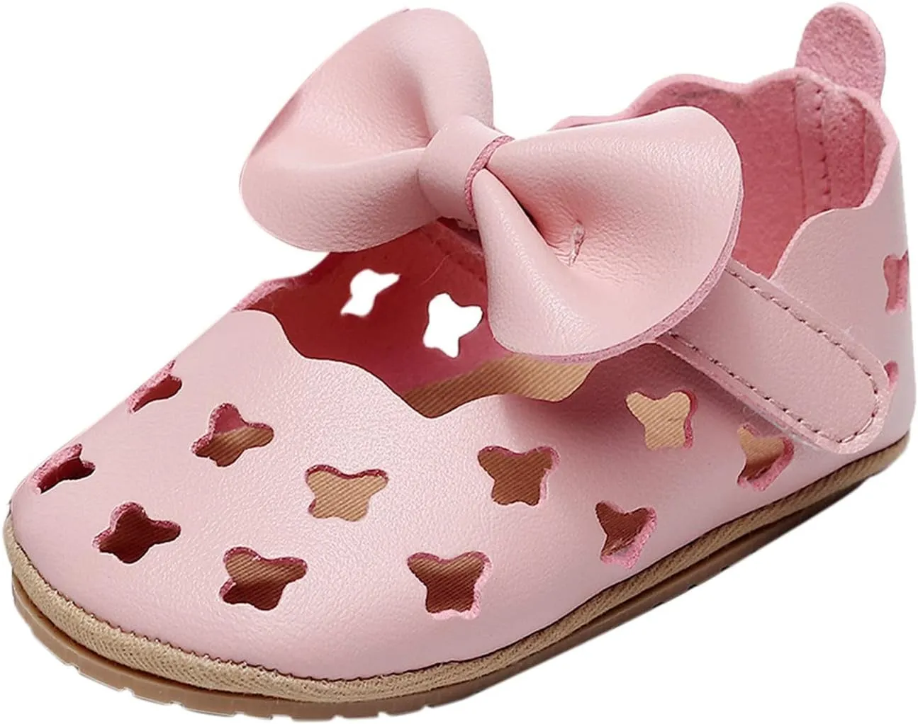 Infant Girls Hollow Out Bowknot Dress Shoes Lightweight Breathable Non-Slip Soft Sole Flat Cute Mary Jane Sandals