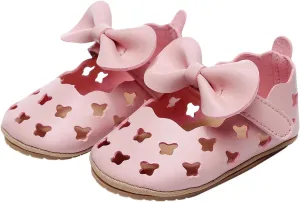Infant Girls Hollow Out Bowknot Dress Shoes Lightweight Breathable Non-Slip Soft Sole Flat Cute Mary Jane Sandals