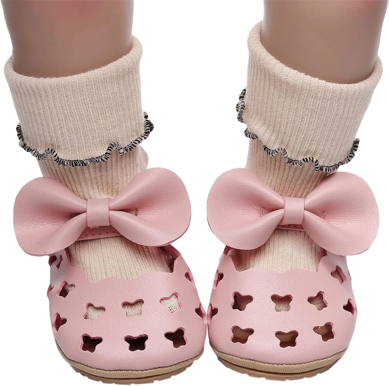 Infant Girls Hollow Out Bowknot Dress Shoes Lightweight Breathable Non-Slip Soft Sole Flat Cute Mary Jane Sandals