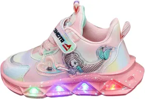 IWIHMIV Girls Tennis Shoes Kid Shoes Girls' Athletic Shoes Light Up Girls Sneakers Breathable Kids Walking Shoes for Toddler