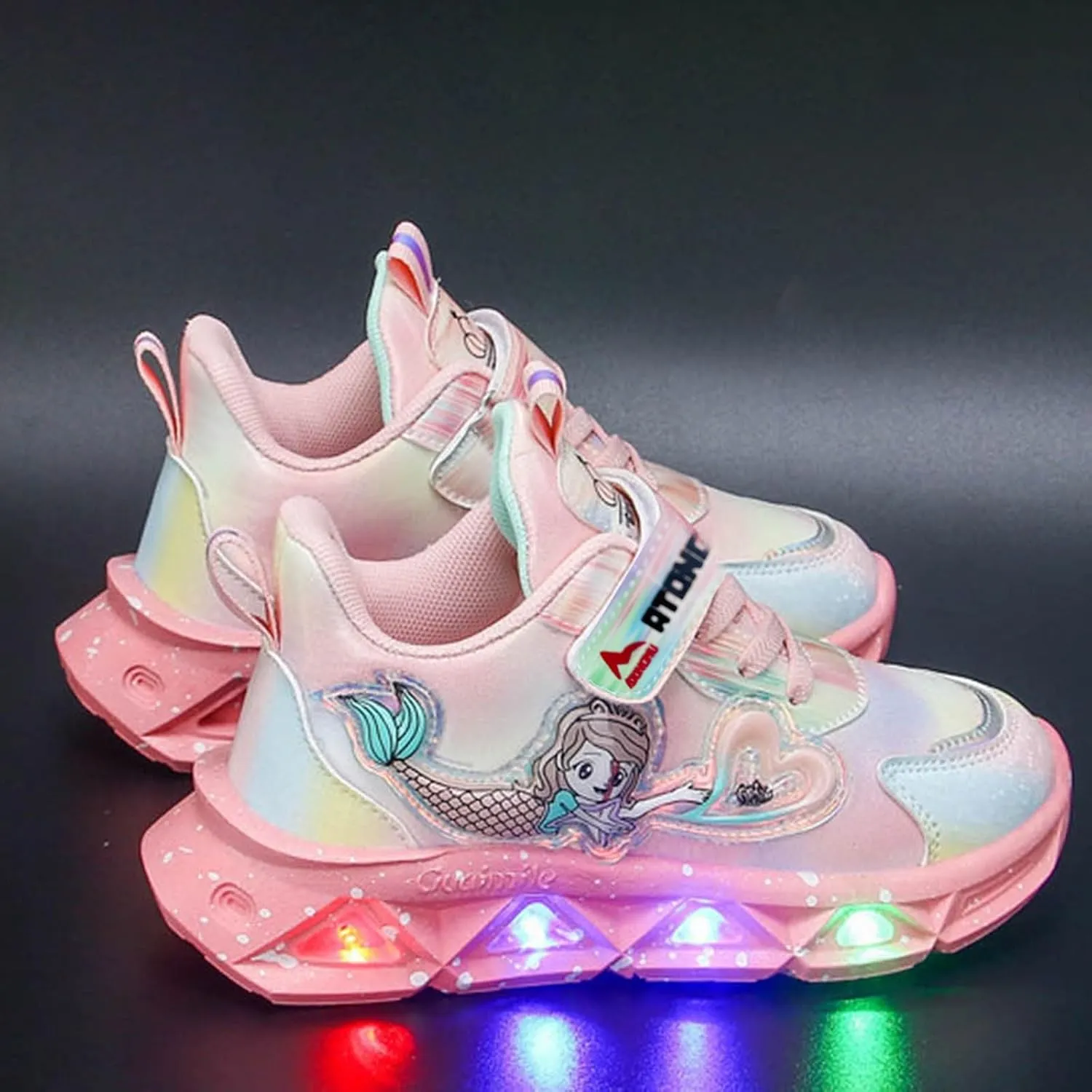 IWIHMIV Girls Tennis Shoes Kid Shoes Girls' Athletic Shoes Light Up Girls Sneakers Breathable Kids Walking Shoes for Toddler