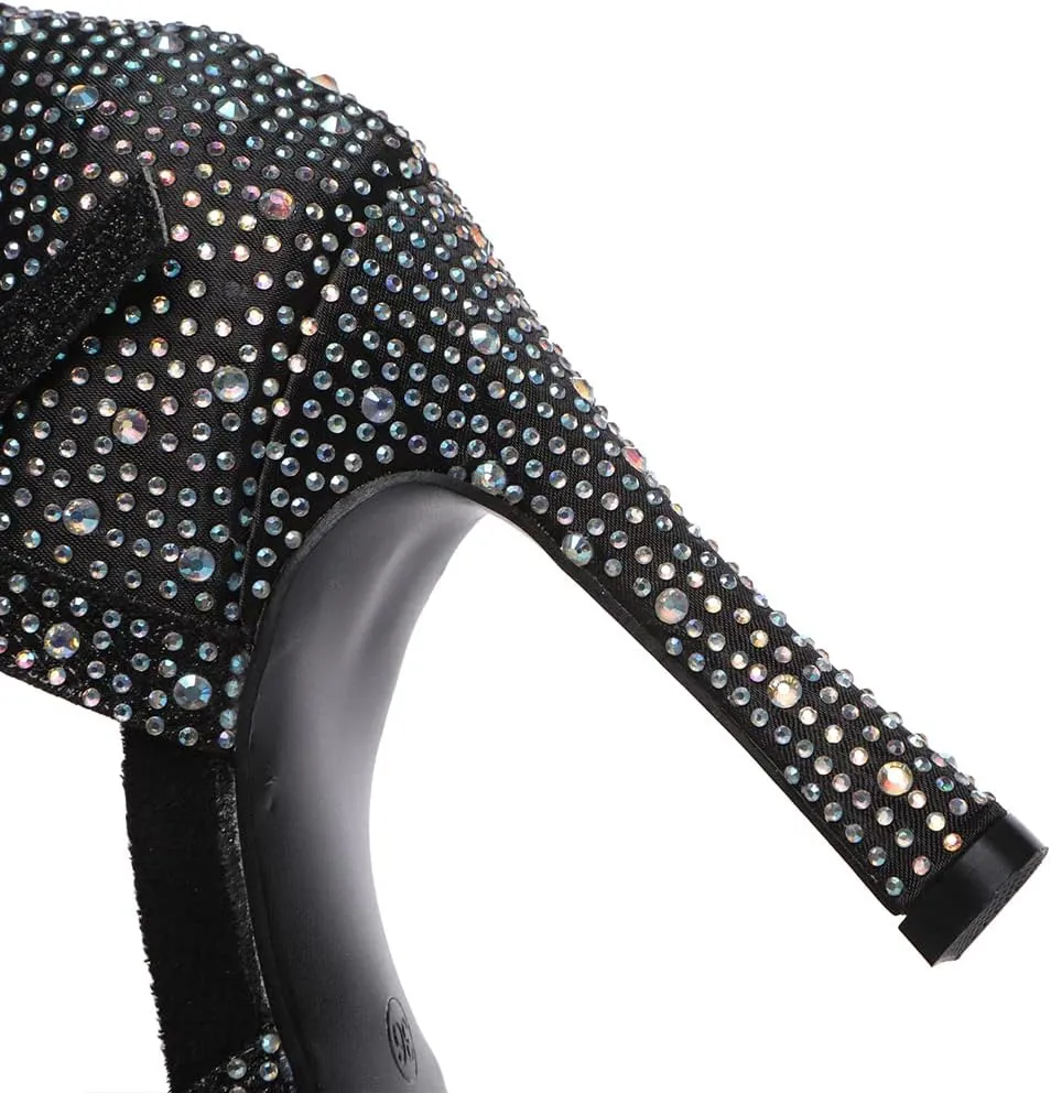 JUODVMP Women's Latin Dance Shoes Cutout Satin Ballroom Salsa Practice Dancing Shoes with Rhinestones,L549