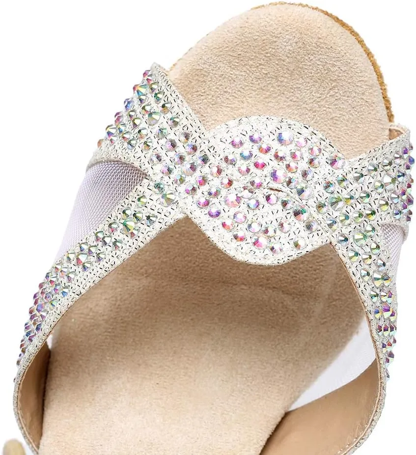 JUODVMP Women's Latin Dance Shoes with Rhinestone Peep Toe Lace Up Ballroom Salsa Tango Practice Performance Dance Shoes,Model YCL452