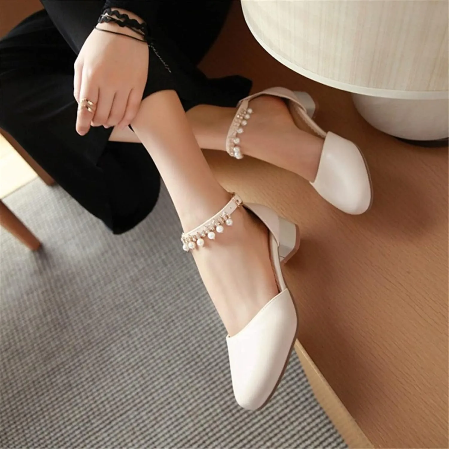 Kids Flower Girls Dress Shoes Closed Toe Chunky High Heels Mary Jane Ankle Strap Wedding Party Princess Shoes